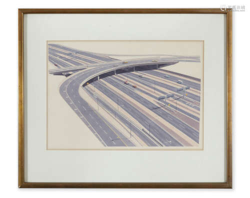 John Doherty (b.1949)Road Series Study - Flyover 2Acrylic wash on paper, 27 x 40cm (10½ x 15¾'')