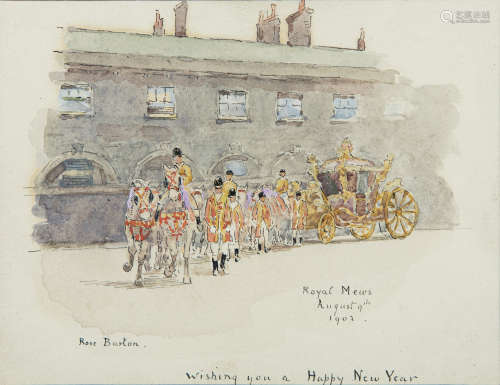 Rose Maynard Barton RWS (1859 - 1929)The Royal Mews, August 9th 1902Watercolour, 10 x 13cm (4 x