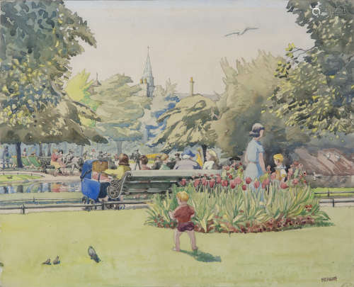 Harry Kernoff RHA (1900-1974)A Summer's Day in St. Stephen's Green, DublinWatercolour, 25.5 x