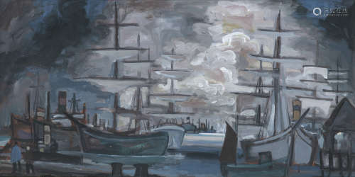 Markey Robinson (1918-1999)Cardiff DockGouache on board, 50.8 x 99cm (20 x 39'')Signed and dated