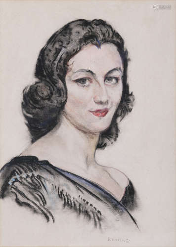 Seán Keating PRHA (1889-1977)Portrait of a young lady Mixed media, 50 x 36cm (19¾ x 14'')Signed