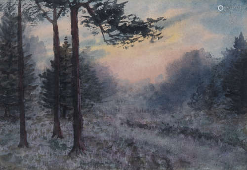 William Percy French (1854-1920)Dusk over ForestWatercolour, 12 x 17cm (4¾ x 6¾'')