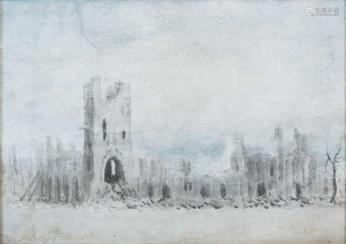 William Percy French (1854-1920)Ruins at YpresWatercolour, 23 x 32cm (9 x 12½'')Signed and inscribed