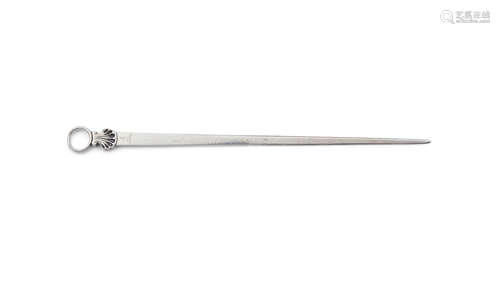 A GEORGE III SILVER MEAT SKEWER, London 1776, marker's marks rubbed, (c.3 troy ozs). 33cm long