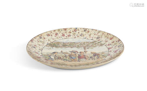 A FRENCH LATE 19TH CENTURY CHARGER, in the Chinese taste, the reserve decorated with transfer