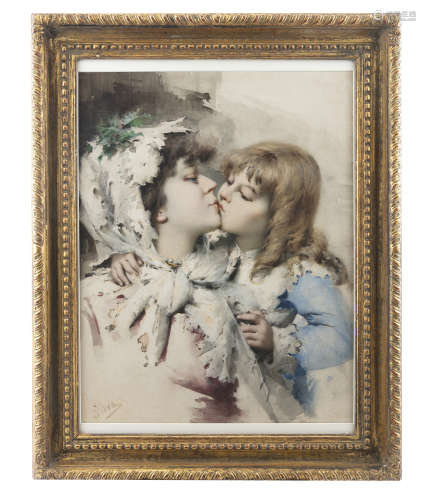 SILVA (C.1900) The Embrace Watercolour, Signed, 56 x 44cm