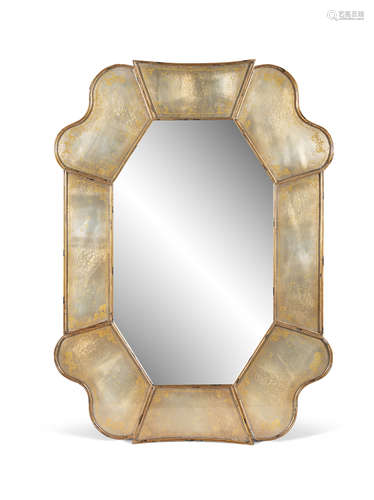 A MODERN SHAPED RECTANGULAR COMPARTMENTAL PIER MIRROR, the central octagonal pane contained within a