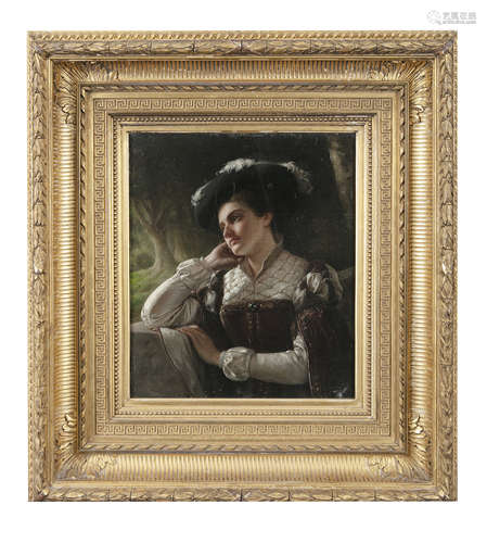 VICTORIAN SCHOOL Waiting Oil on canvas, 35 x 30.5cm Inscribed verso and indistinctly signed