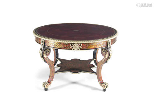 A FINE BOULLE AND ORMOLU CIRCULAR LIBRARY TABLE, French, mid 19th century, with tooled leather top