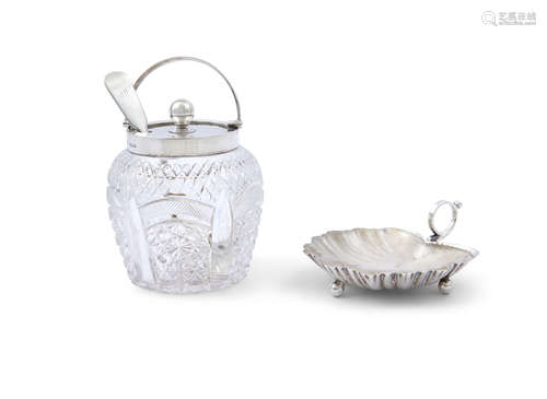 AN EDWARDIAN SILVER MOUNTED CUT GLASS SUGAR POT AND COVER, Birmingham 1901, mark of J. G&S, of