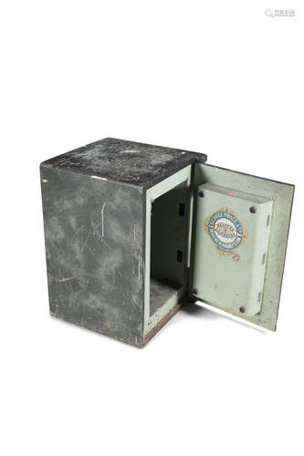 A 19TH CENTURY CAST IRON SAFE, by George Price, Wolverhampton, of upright rectangular form, green