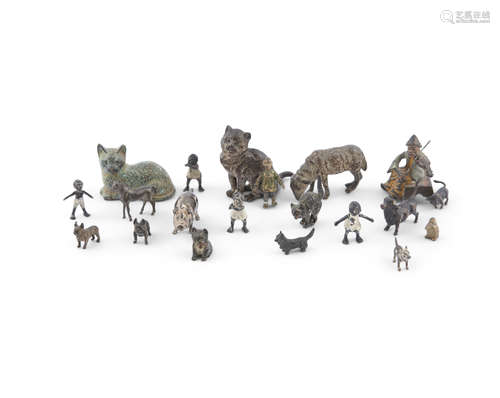 A COLLECTION OF AUSTRIAN COLD PAINTED BRONZES, 19th century of miniature animals, figures (20)