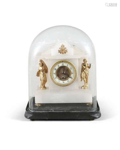 A FRENCH ONYX AND GILT METAL ARCHITECTURAL MANTLE CLOCK, 19th century, of classical form, with