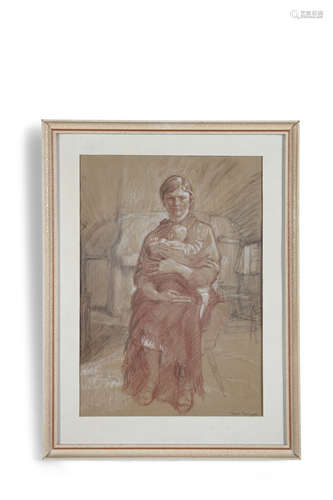 THOMAS RYAN ARHA Mother and child, West of Ireland Charcoal and chalk, 52 x 37cm Signed