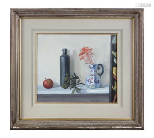 BRIAN MOONEY (20TH/21ST CENTURY) Still Life with Curtain Oil on canvas, 31 x 36cm Signed;