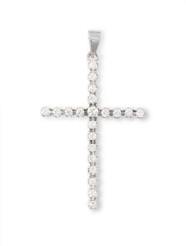 A DIAMOND CROSS PENDANT, the Latin cross pendant set with round brilliant-cut diamonds throughout,
