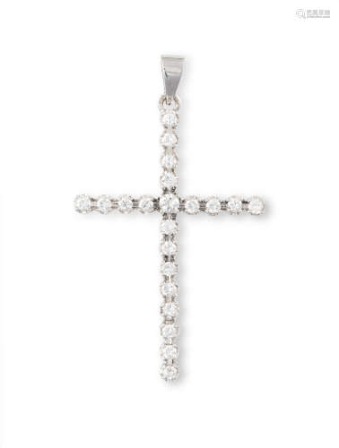 A DIAMOND CROSS PENDANT, the Latin cross pendant set with round brilliant-cut diamonds throughout,