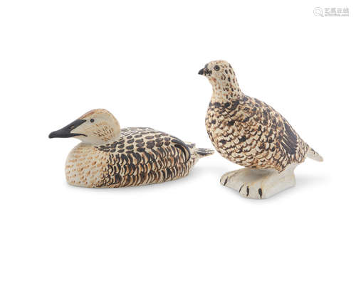 OISIN KELLY (1915 - 1981) Quail and Duck Painted pottery models Stamped signature verso