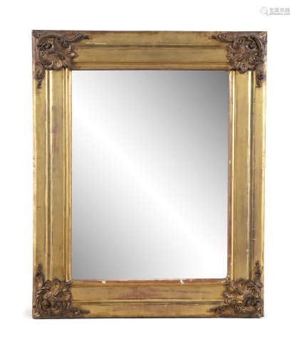 A PAIR OF GILTWOOD AND GESSO WALL MIRRORS, the rectangular mirrored plate contained within plain