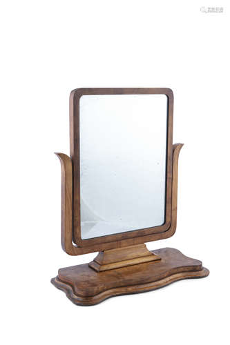 A VICTORIAN MAHOGANY FRAMED TOILET MIRROR, C. 1860, the articulate rectangular frame within crutch