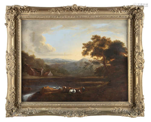 L. GOUGH, ENGLISH SCHOOL, EARLY 19TH CENTURY Figures and cattle resting in a wooded landscape by a