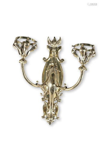 A FRENCH ORMOLU FIVE LIGHT WALL SCONCE, 19th century, in the Rococo style, cast with scrolling