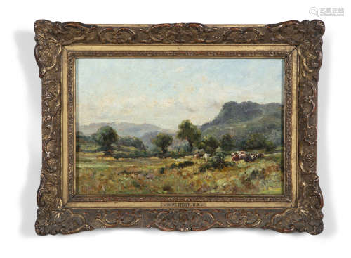 MARK FISHER RA (1841-1923) Pastoral Landscape with Cattle Resting Oil on panel, 22 x 34.3cm