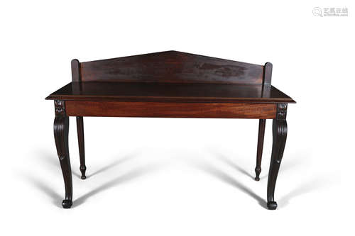 AN EARLY VICTORIAN MAHOGANY SERVING TABLE, c.1840, of rectangular form, with pediment gallery