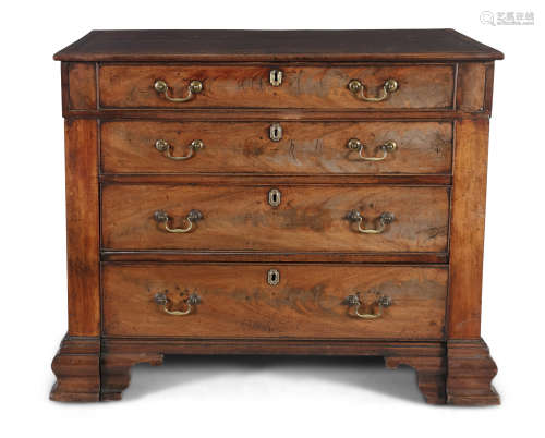 A GEORGE III MAHOGANY ARCHITECT'S CHEST, with the rectangular top with tooled leather inset, above a
