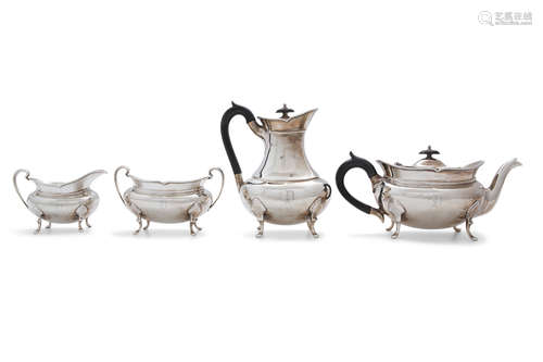 A FOUR-PIECE SILVER TEA SERVICE, Sheffield 1933, mark of Robert Stewart, comprising teapot, pear