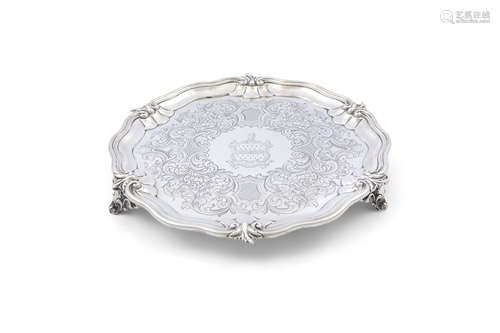 A VICTORIAN SILVER CIRCULAR SHAPED SALVER, London 1845, mark of Charles Reily & George Storer,