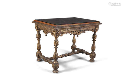 A CONTINENTAL GILTWOOD CENTRE TABLE, 18th century, of rectangular form, with later yew wood top