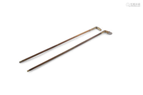 TWO HORNHANDLED WALKING CANES, each 85cm high