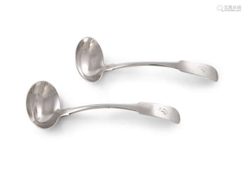 A PAIR OF IRISH FIDDLE PATTERN PROVINCIAL SAUCE LADLES, mark of Isaac Solomons of Cork, each of
