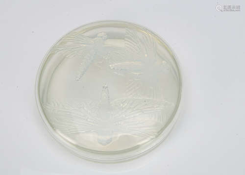 A Rene Lalique Libellules opalescent glass bowl and cover, of circular design with moulded