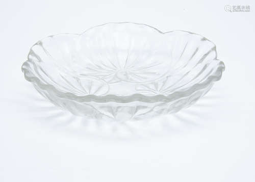 A modern Lalique colourless glass bowl, with three Lilypad leaves with wheel engraved design and