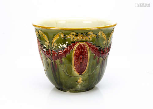 A large continental majolica jardiniere, in the dereptoire style with moulded decoration of oval