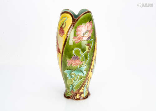 A French Longchamp Terre Defer majolica Art Nouveau ovoid vase, with moulded decoration of pink