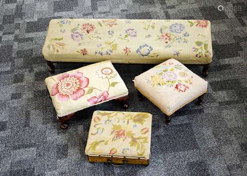 A fireside upholstered long footstool, 95cm wide x 27cm deep x 23cm high together with an