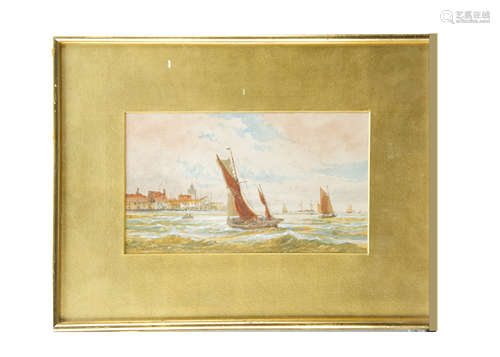 Thomas Mortimer 1880-1920, watercolour, Fishing Boats coming into Dock, framed and glazed, signed