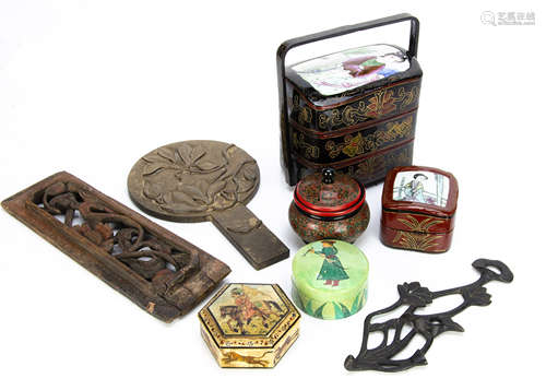 A collection of Chinese, Indo Persian works of art, including a boxwood hand mirror decorated with