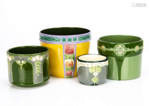 Four Eichwald German Art Nouveau jardinières, including one green example with stylised border of