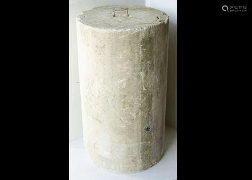 A large sandstone plinth, from a garden roller of cylindrical form with open rectangle aperture to