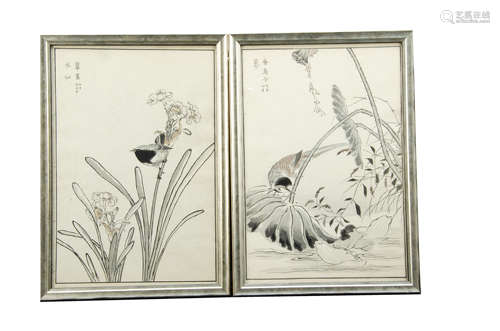 A set of six Japanese wood block prints, of bird studies including birds, cranes, geese, water birds