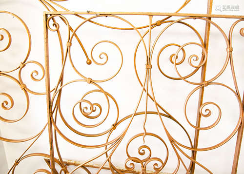 A collection of gold painted/sprayed railings, of various sizes possibly the exterior framework