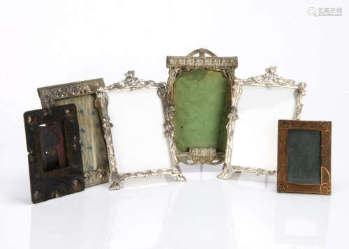 A continental copper and simulated turquoise bead photograph frame, in the Jugendstil style together