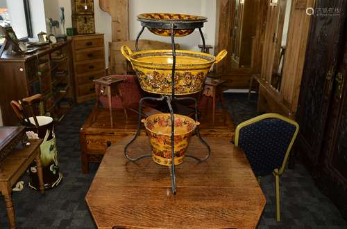 A contemporary decoupage washstand, the vintage washstand with oval bucket and wash bowl with