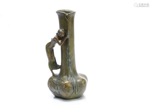 A spelter Art Nouveau vase 'La Source', after Aristide De. Ranieri, the figural vase of lobed