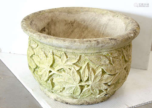 A concrete outside jardiniere, with moulded leaf decoration, 37cm x 23cm high