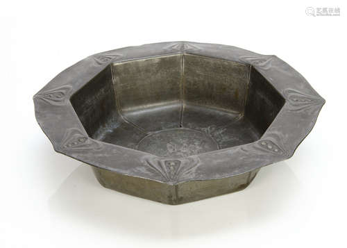 An Osiris pewter basin, Jugendstil Osiris pewter basin designed by Georg Logan 1886-1939, the